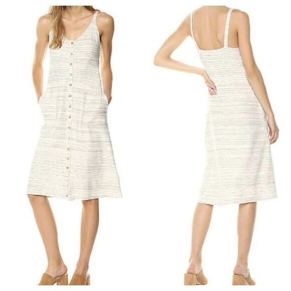 Lucky Brand Cream and Black Stripe Button Up Jersey Knit Sleeveless Midi Dress - Picture 2 of 9
